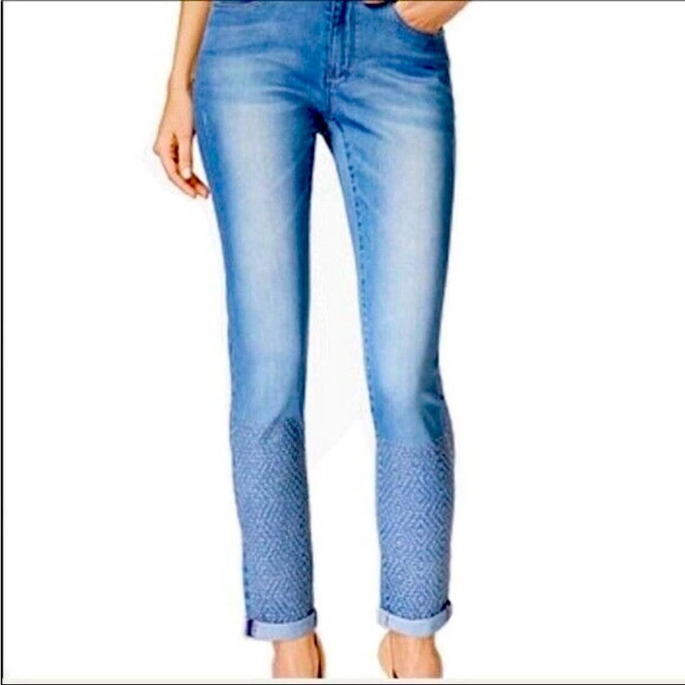 Nanette Lepore Nolita Skinny Embroidered Geometric Blue Jeans Size 8